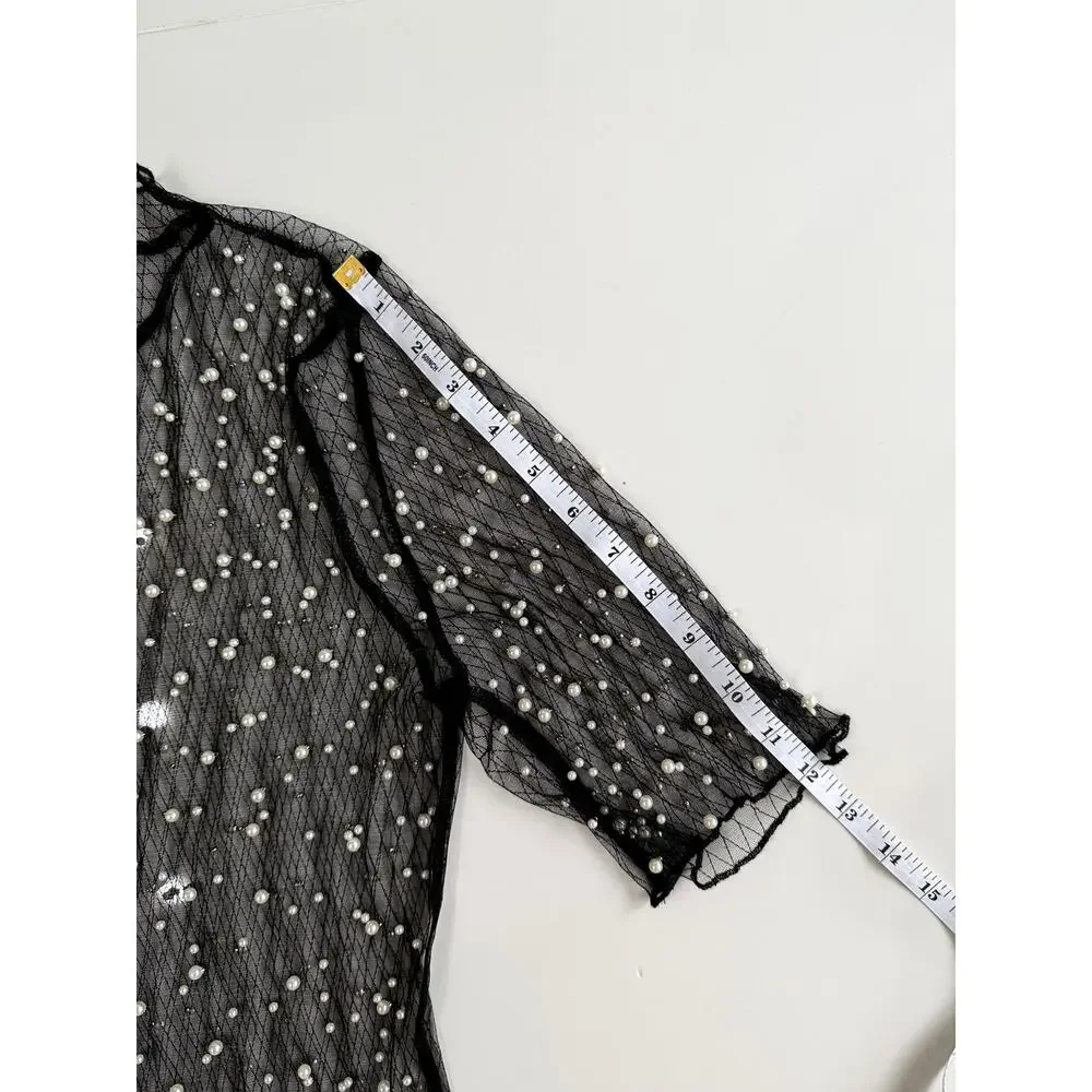 Hot & Delicious Black Sheer pearl dress/cover up L - Picture 10 of 12